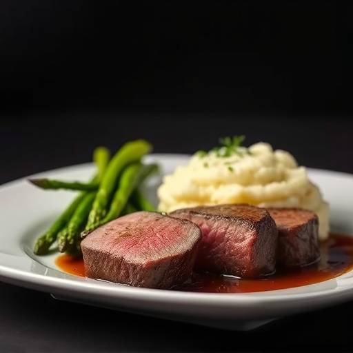 Filet Mignon with truffle mashed potatoes and asparagus