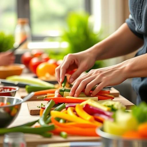 Hands-on vegetarian cooking class, with participants preparing vegetables