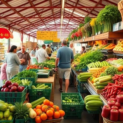 Local farmers market with fresh produce